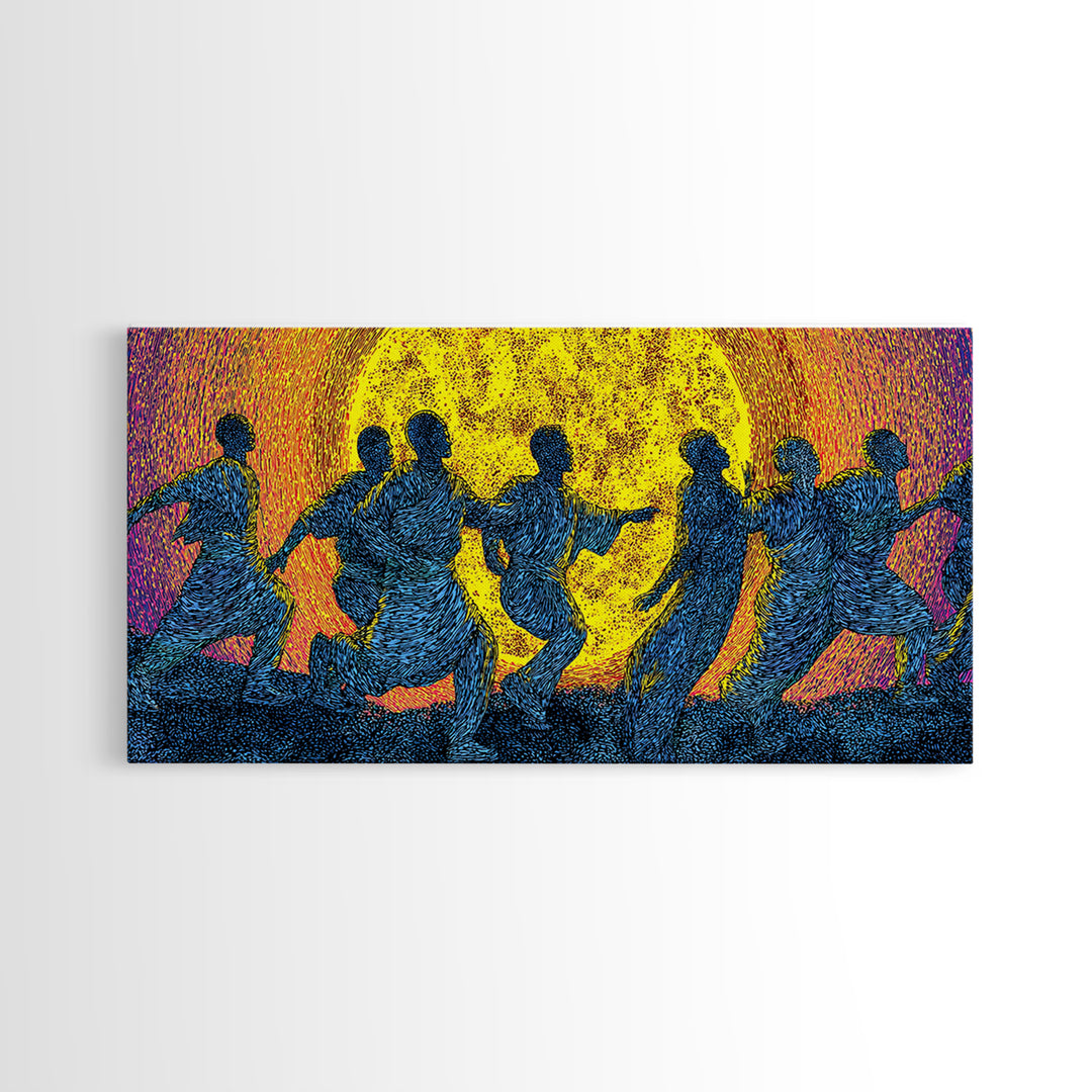 African Dancers In Golden Sun Wall Art, Colorful Afrocentric Decor, Tribal Celebration Print, Black Culture Canvas Art Gift