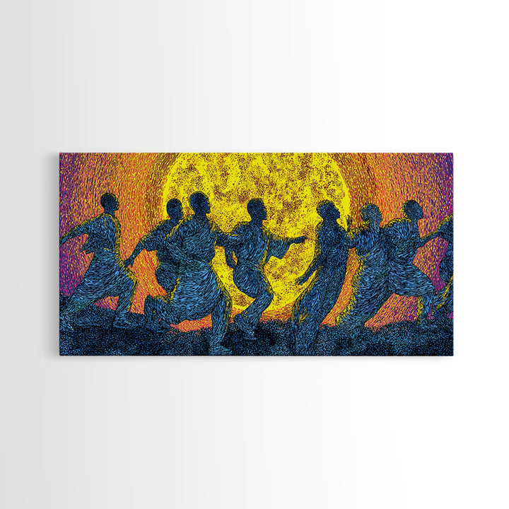 African Dancers In Golden Sun Wall Art, Colorful Afrocentric Decor, Tribal Celebration Print, Black Culture Canvas Art Gift