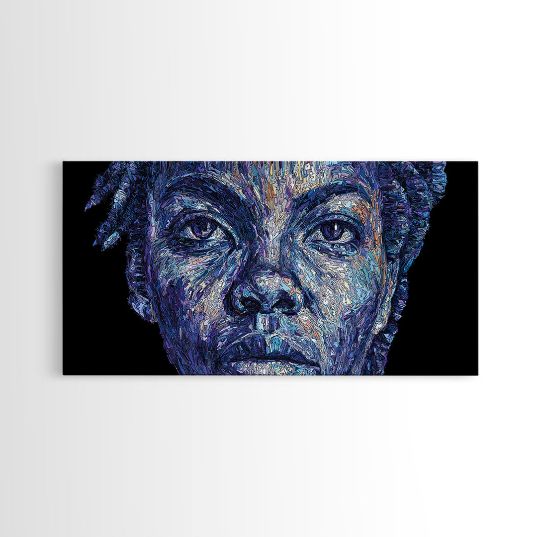 Blue African Woman Portrait Wall Art, Expressive Melanin Painting, Contemporary Black Female Art, Bold Canvas Decor Gift