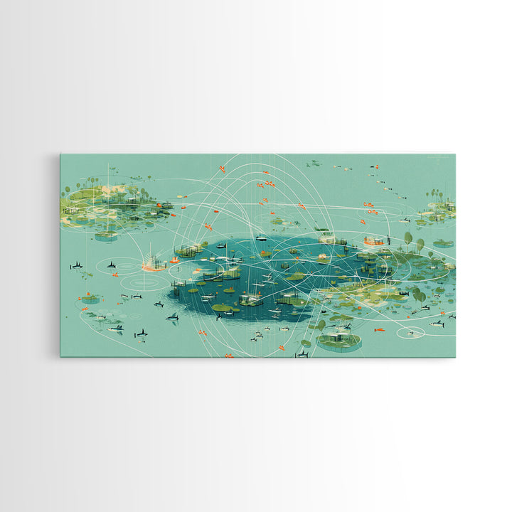 Turquoise Abstract African Wetland Islands Wall Art, Modern Canvas Art, Teal Coastal Map, Digital Art Africa, Unique Decor