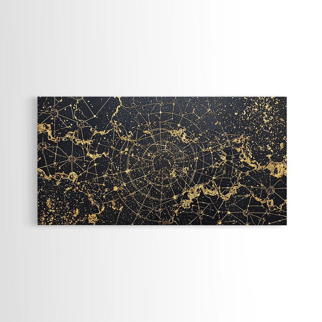 Gold Constellation Spiral Abstract Wall Art, African Abstract, Black And Gold Art, Modern Wall Decor, Luxury Canvas Print