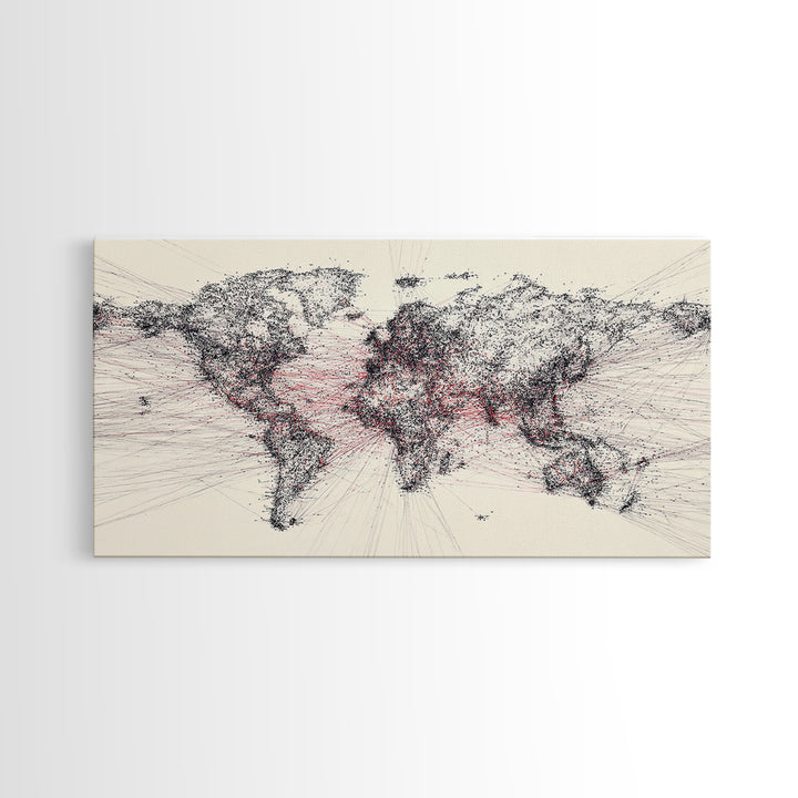 Dotted World Map In Black And Red, African Inspired Wall Art, Abstract Global Network Print, Modern Office Home Decor Gift