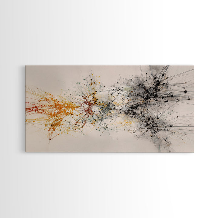 Orange Black Network Splatter Abstract Canvas Print, African Art Abstract, Modern Office Wall Decor, Contemporary Home Decor