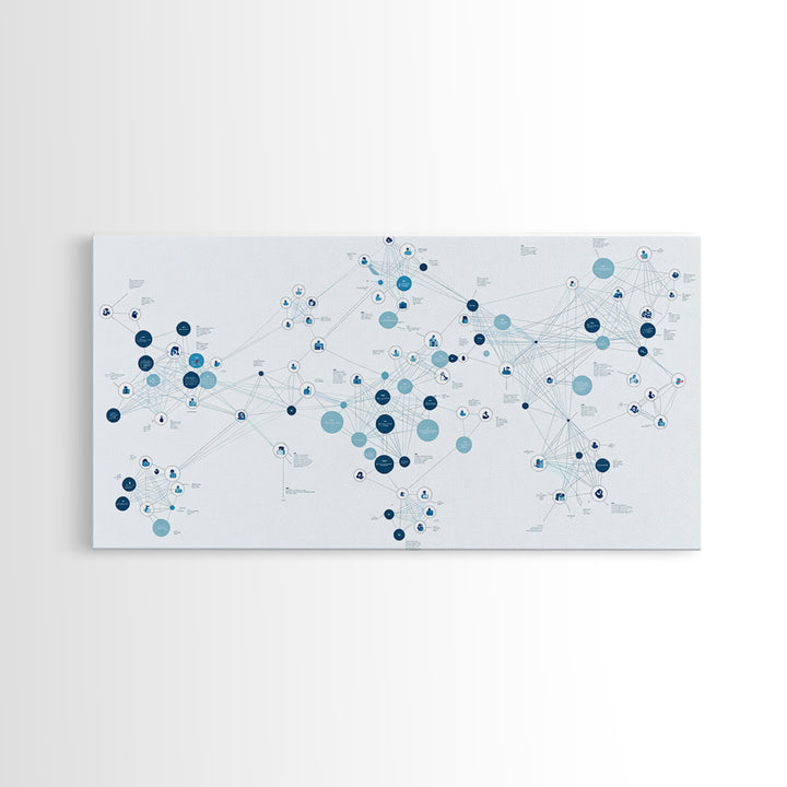 Blue Global Data Network Map Canvas Print, Abstract Wall Art, Modern Office Decor, Minimalist Technology Home Decor Gift