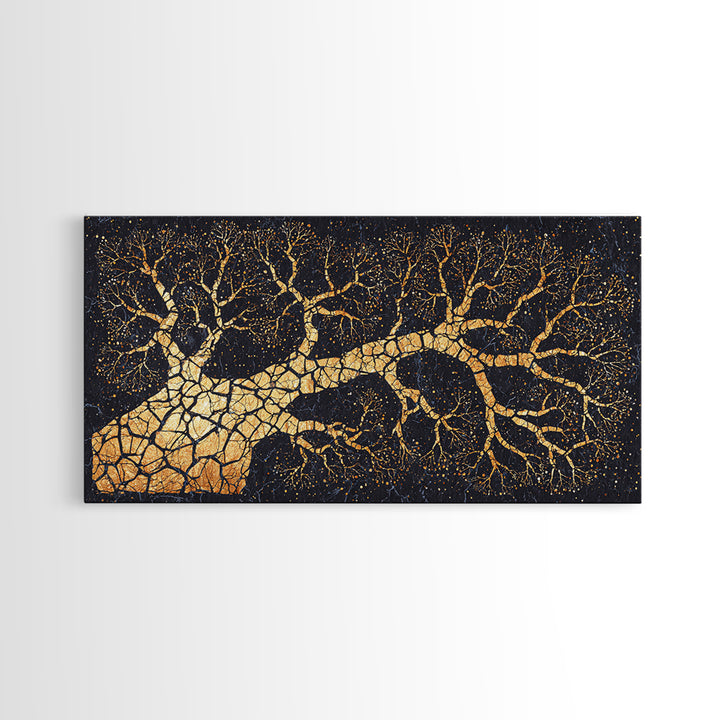 Golden Baobab Tree Branches On Black, African Tree Wall Art, Luxury Canvas Decor, Earth Tone Statement Home Decor Gift Idea