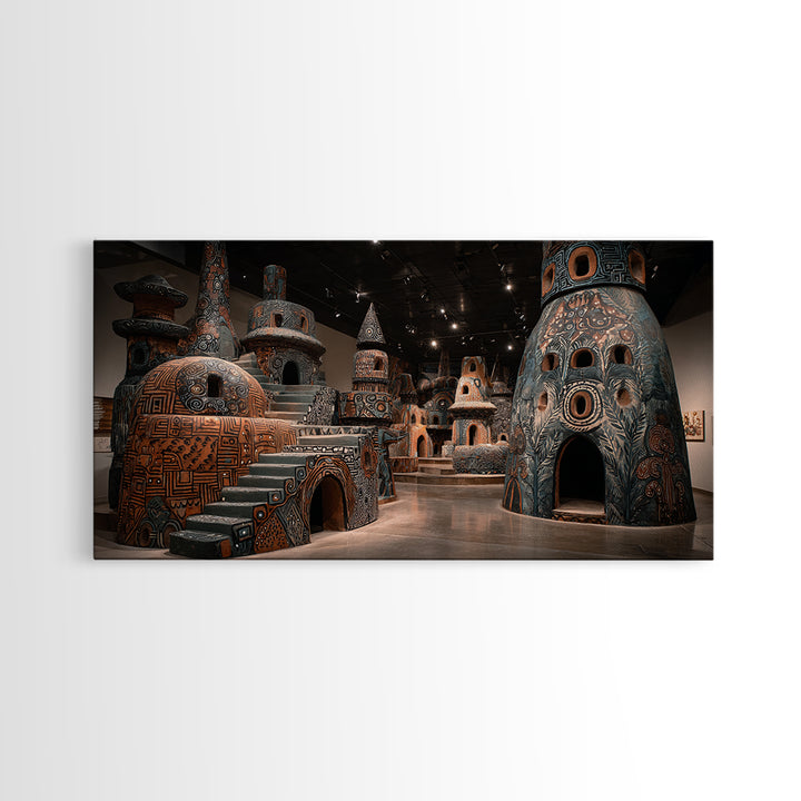 Monumental African Ceramic Sculpture Gallery, Framed Canvas Print, African Art Sculpture, Tribal Decor Statement Piece Gift