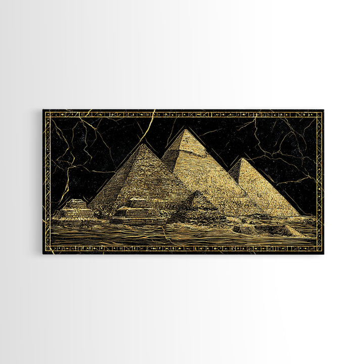 Black Gold Egyptian Pyramids Wall Art, Ancient African Art Print, Luxury Canvas Print, Mystical Statement Home Office Decor Gift