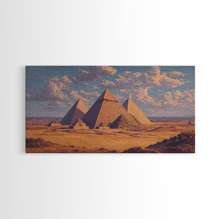 Sunlit Giza Pyramids Desert Wall Art, Egyptian Landscape Canvas Print, Ancient African Art, Warm Earth Tone Decor For Living Room