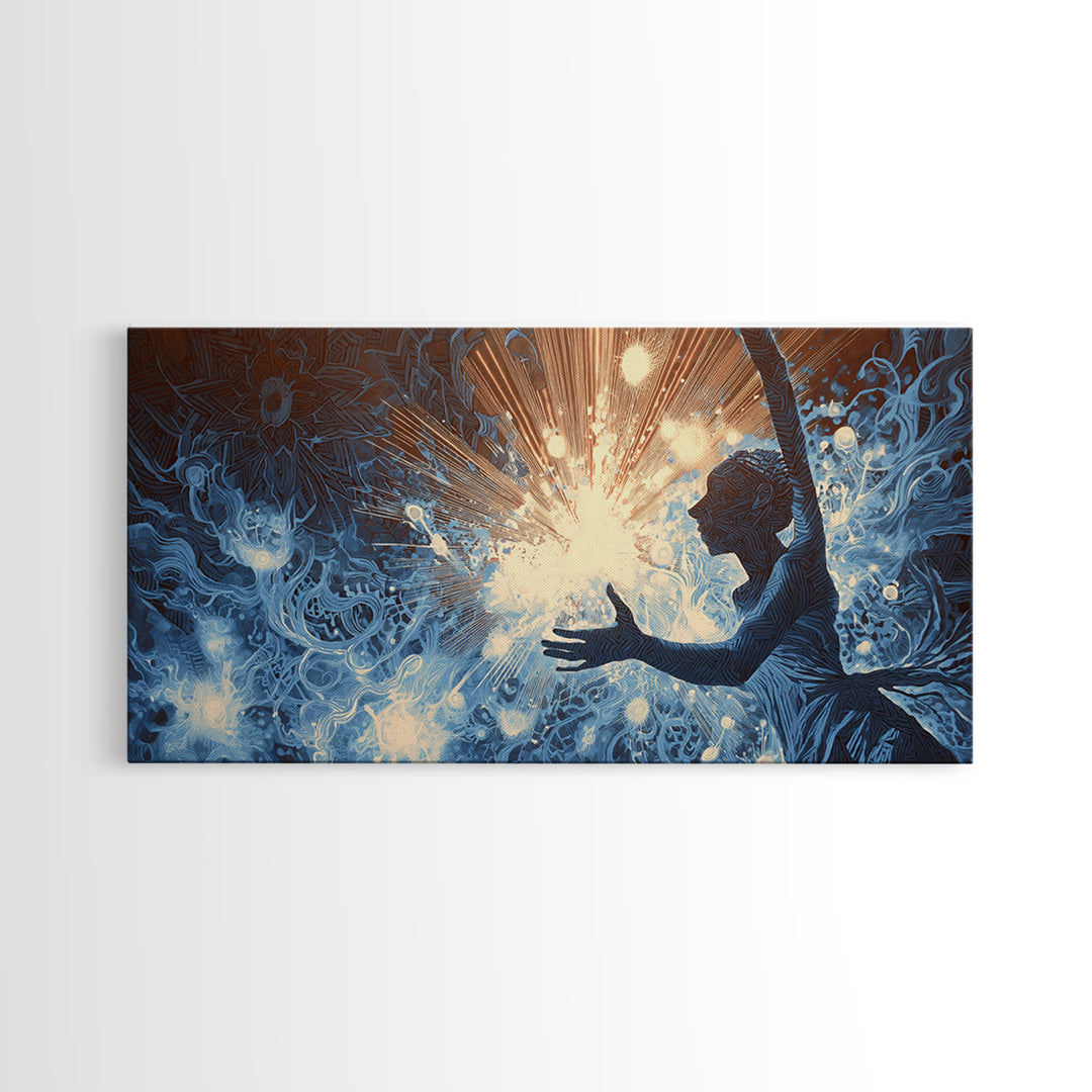 Mystical Blue African Woman Wall Art, Spiritual Abstract Canvas Print, Afrocentric Female Power Art, Dreamy Home Decor Gift