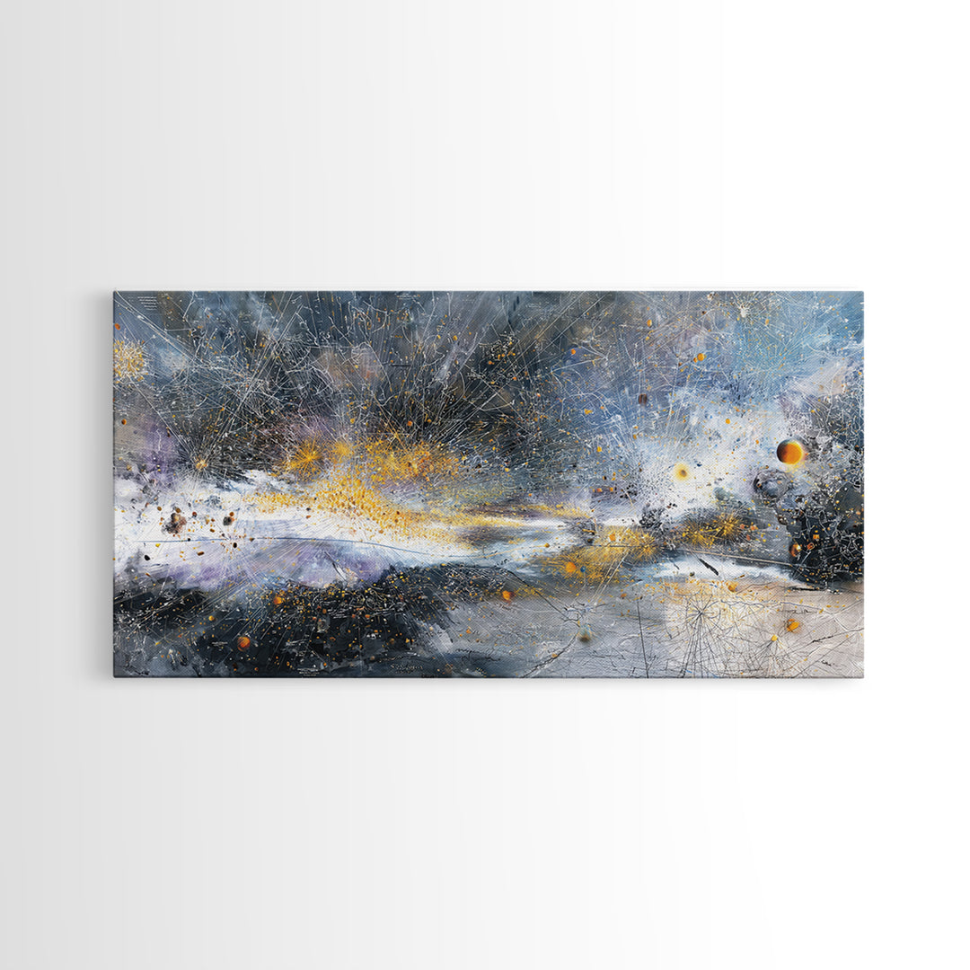 Abstract Cosmic Galaxy Wall Art, Blue Gold Modern Canvas Print, Contemporary Abstract Art, Luxury Office Decor Housewarming Gift