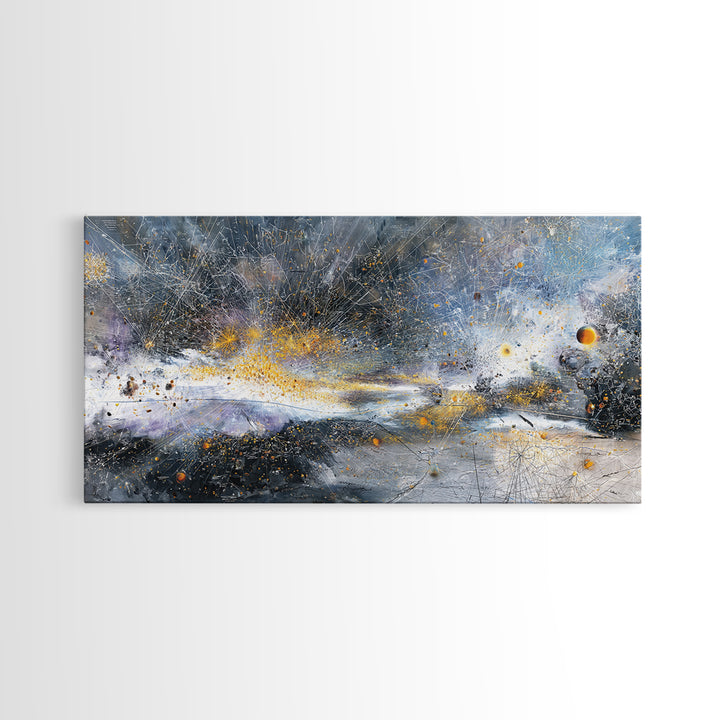Abstract Cosmic Galaxy Wall Art, Blue Gold Modern Canvas Print, Contemporary Abstract Art, Luxury Office Decor Housewarming Gift