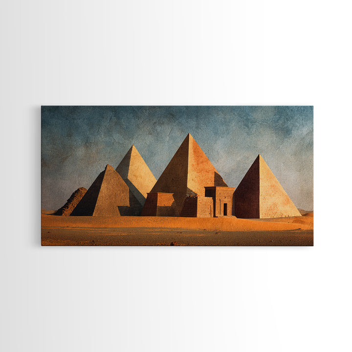 Earthy Egyptian Pyramids Desert Wall Art, Ancient African Canvas Print, Minimalist Landscape Art, Cultural Home Decor Gift