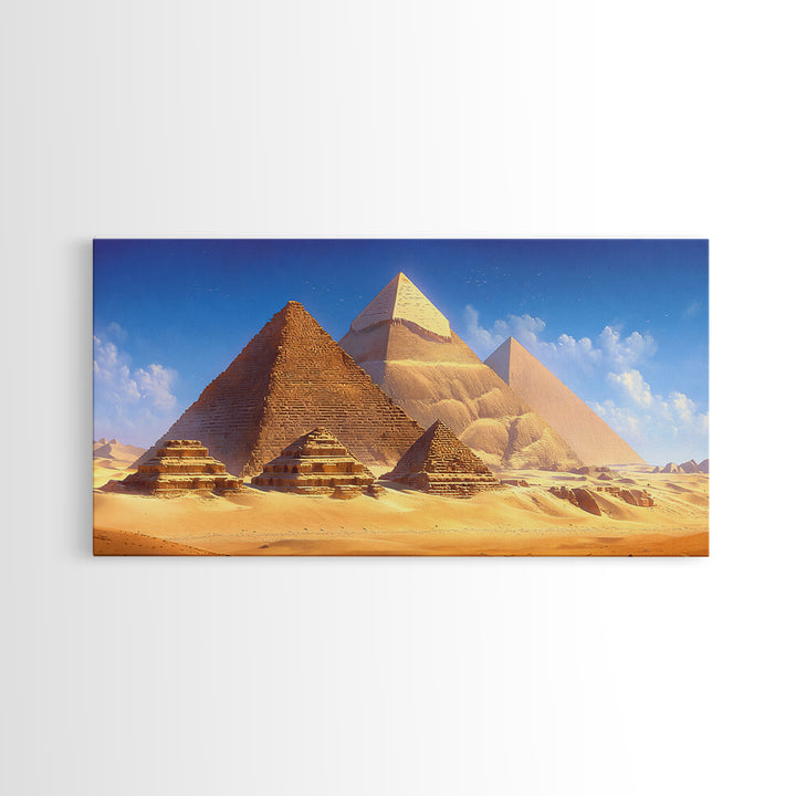 Golden Egyptian Pyramids And Sphinx Desert Wall Art, African Egyptian Art, Ancient African Art, Africa Poster Print Home Decor