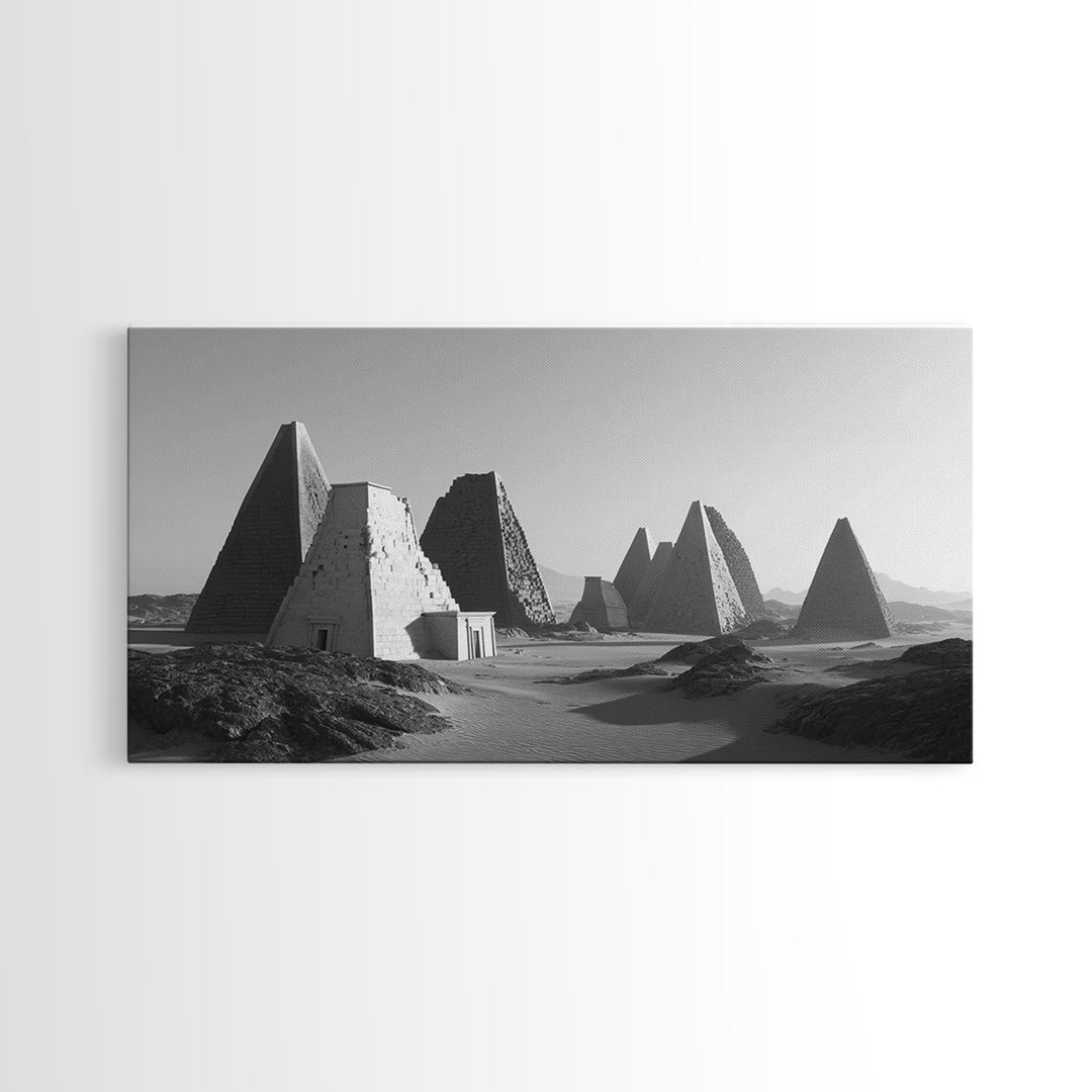 Black And White Nubian Pyramids Desert Canvas Print, African Egyptian Art, Ancient African Art, Minimalist Wall Art Decor