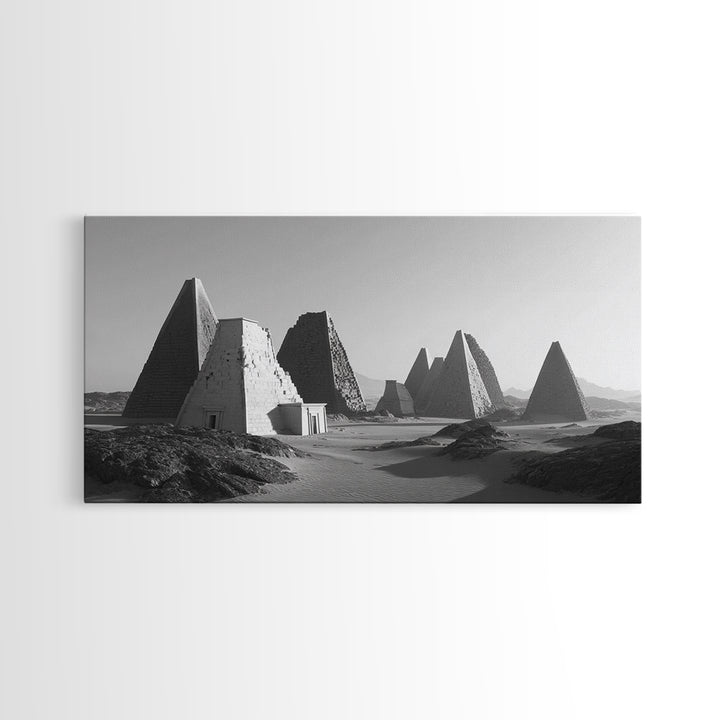 Black And White Nubian Pyramids Desert Canvas Print, African Egyptian Art, Ancient African Art, Minimalist Wall Art Decor