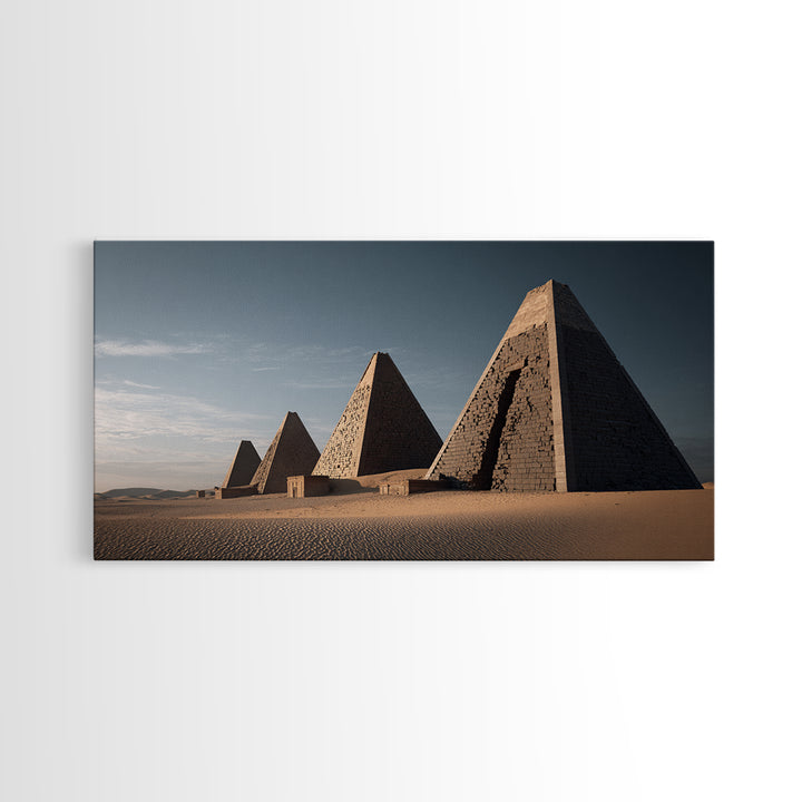 Sunlit Desert Pyramids African Landscape Framed Canvas Print, African Egyptian Art, Sahara Travel Poster, Living Room Decor