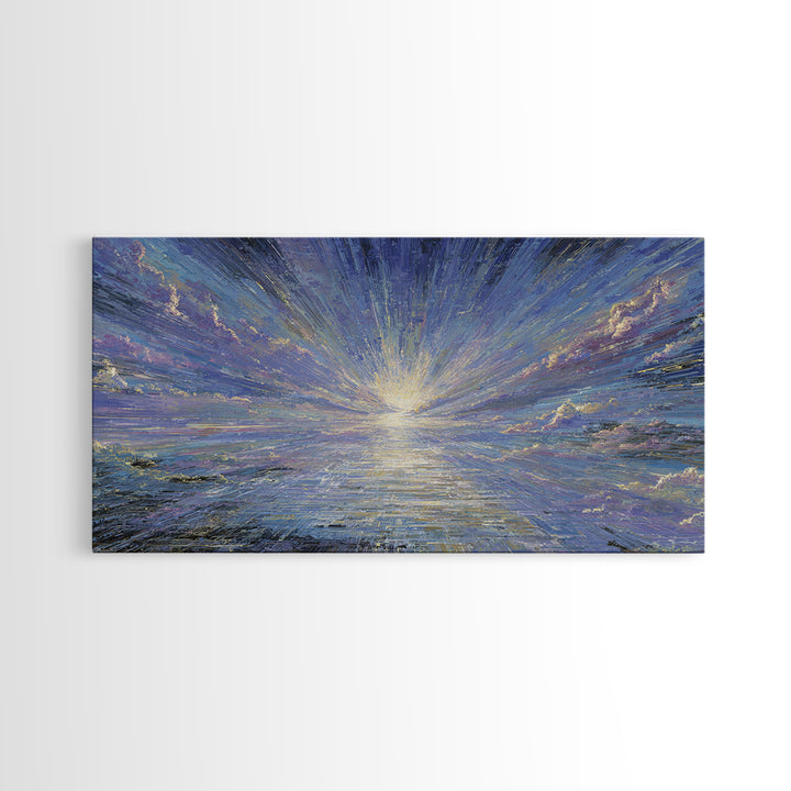 Radiant Sunrise Over Shimmering Ocean Wall Art, Blue Wall Art, Nature Scene Art, Modern Canvas Art, Living Room Decor Gift