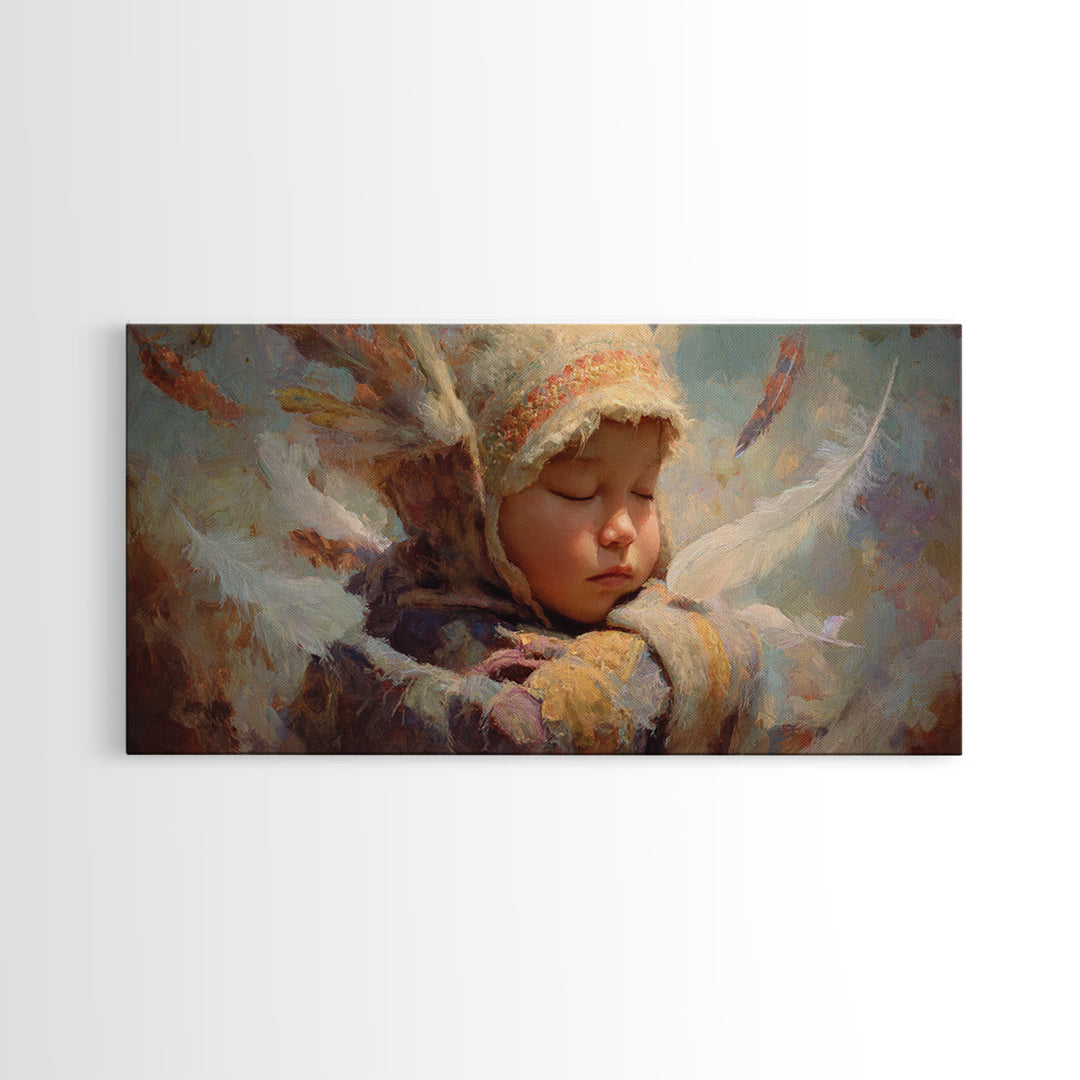 Sleeping Angel Child Canvas Print, Dreamy Spiritual Wall Decor, Soft Nursery Portrait, Peaceful Gift For Her, Unique Home Decor