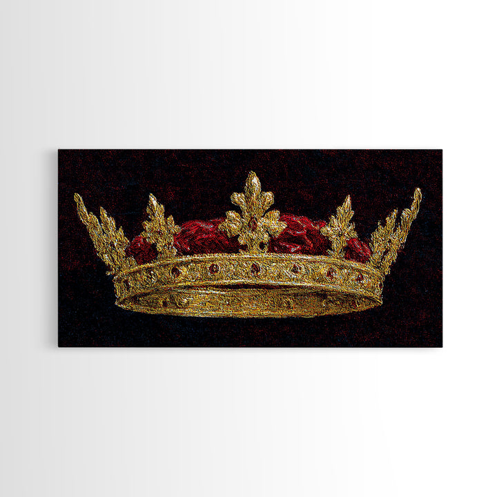 Golden Royal Crown Framed Canvas Print, Black And Gold Wall Decor, Regal Jewel Painting, Luxury Statement Home Decor Gift For Him