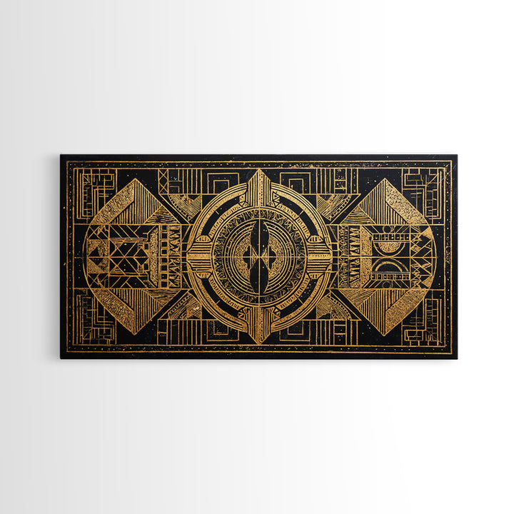 Gold Tribal Geometric Pattern Canvas Print, African Abstract Wall Art, Afrocentric Decor, Black Gold Luxury Home Decor, Statement Decor