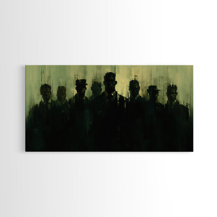 Green Shadow Men In Hats Canvas Print, Moody Black Wall Art, African American Portrait, Minimalist Office Decor Gift For Him