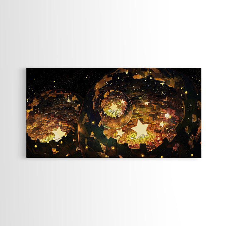Golden Star Lantern Domes At Night Wall Art, Afrofuturism Decor, Modern African Inspired Canvas, Boho Home Decor Gift For Her