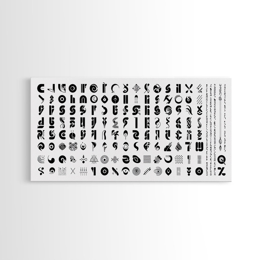 Black Abstract Symbol Alphabet On White Wall Art, African Patterns, Geometric Wall Art, Minimalist Canvas Print Decor Gift