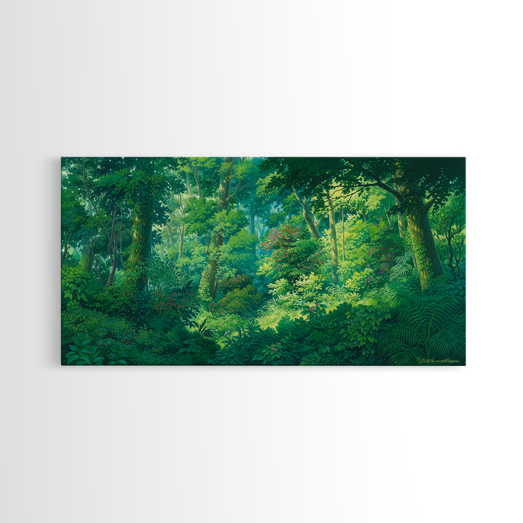 Sunlit Tropical Rainforest Wall Art, Lush Green Jungle African Safari Print, Nature Scene Canvas, Calm Bedroom Decor Gift