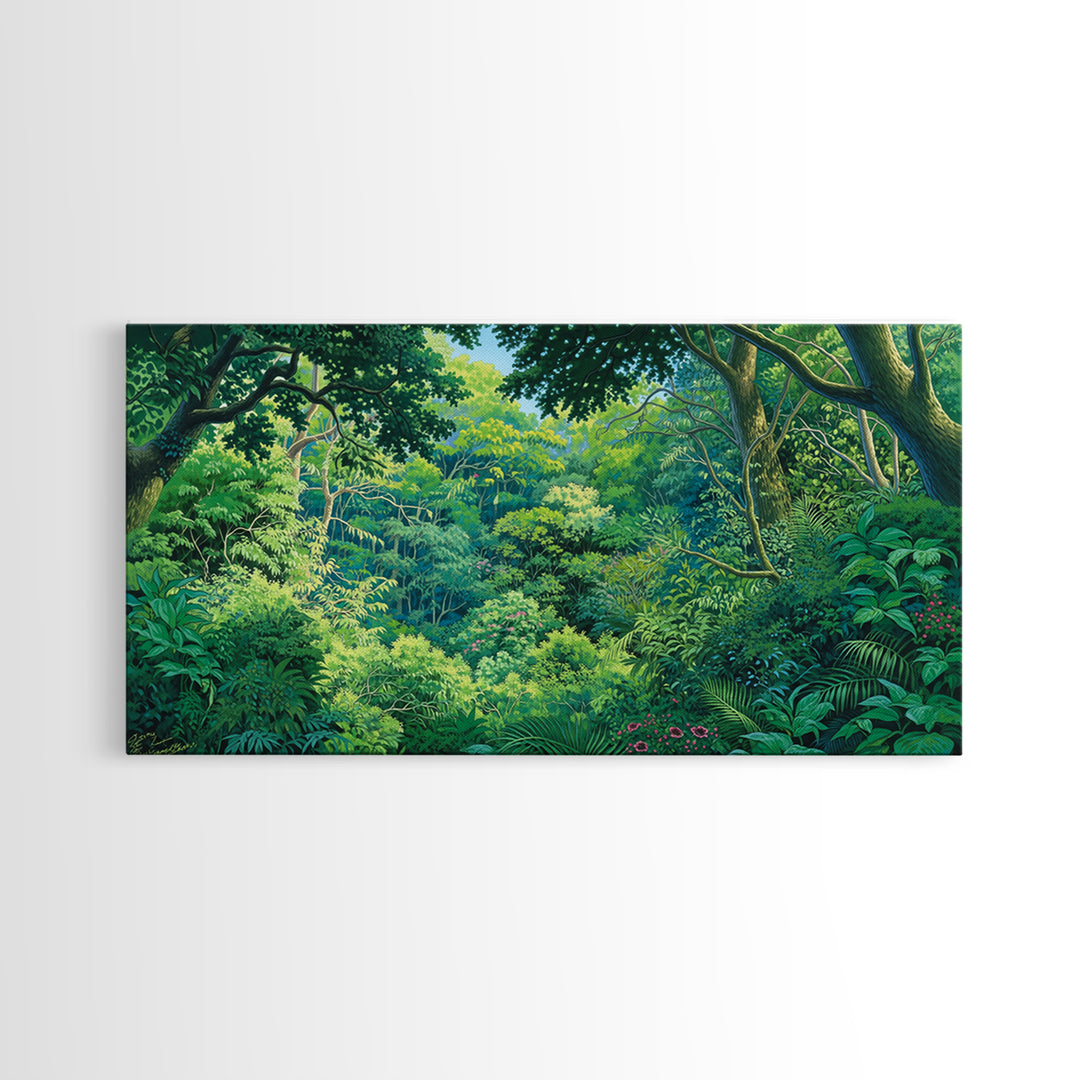 Vibrant Green Jungle Canopy Wall Art, African Landscape Canvas Print, Tropical Botanical Decor, Bright Living Room Gift Idea