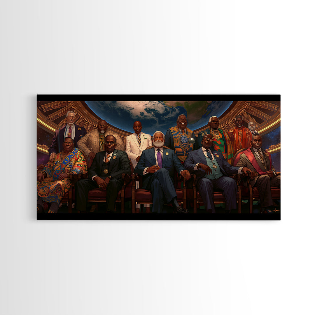African Dignitaries Beneath Earth Canvas Print, Pan African Wall Art, Black History Decor For Executive Office Wall Decor