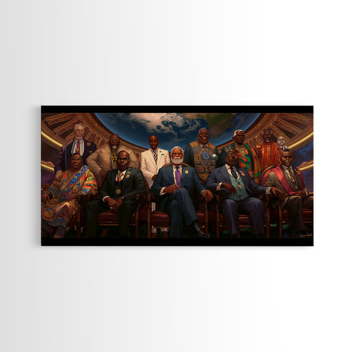 African Dignitaries Beneath Earth Canvas Print, Pan African Wall Art, Black History Decor For Executive Office Wall Decor