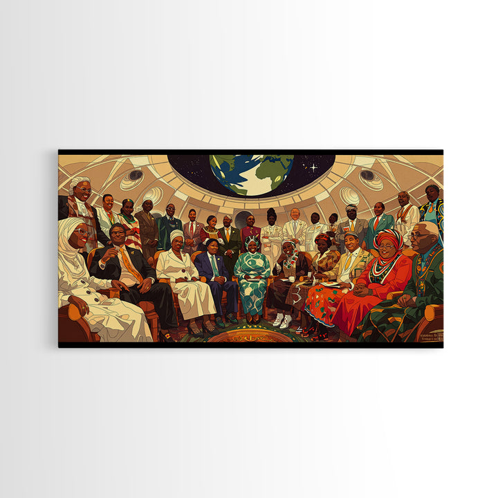 Afrofuturist Elders Council Framed Canvas Print, African American Art, Black Culture Art, Modern African Art, Home Decor