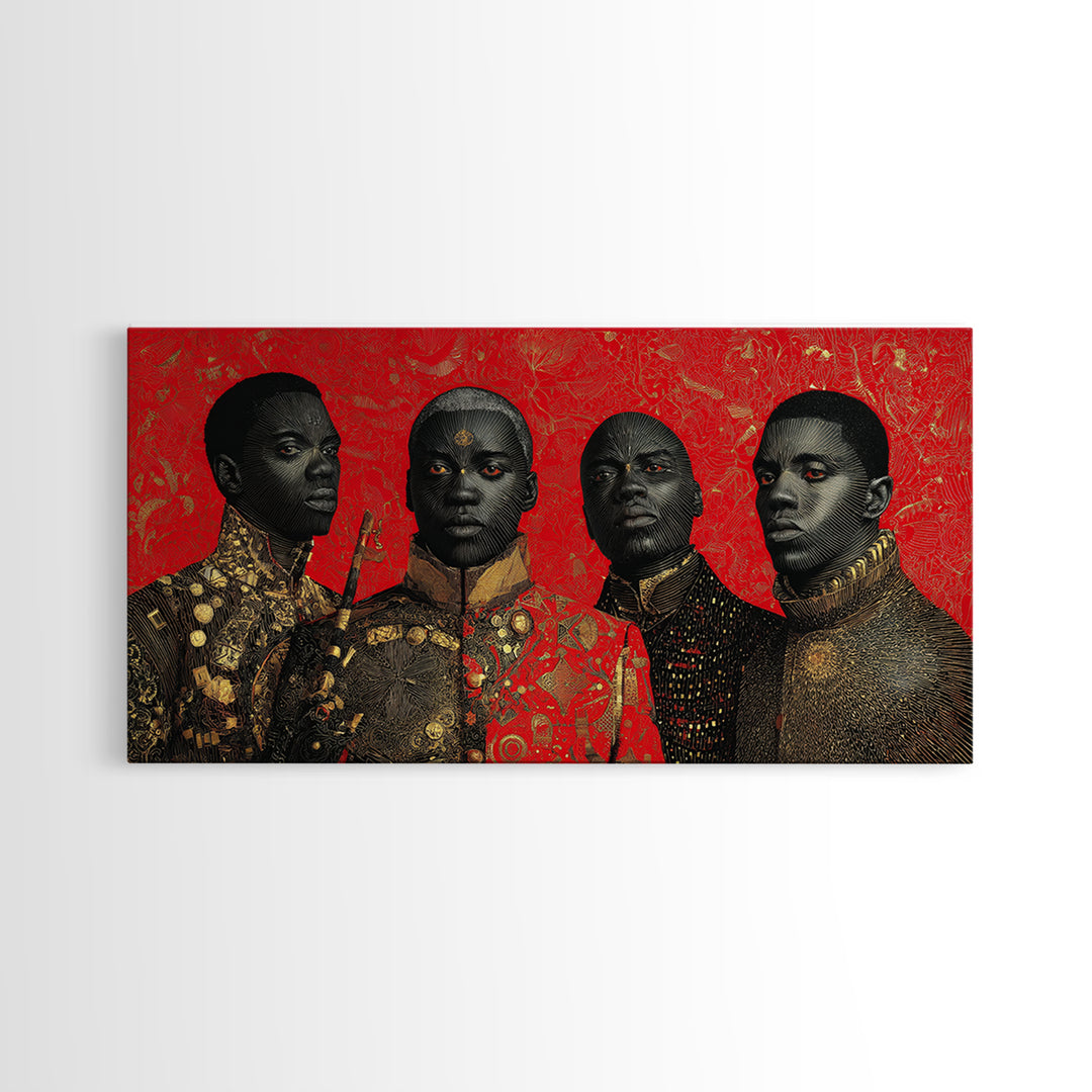 Four Regal African Warrior Portraits Canvas Print, Black Art, African Warrior Art, Tribal Art Decor, Bold Wall Decor Gift