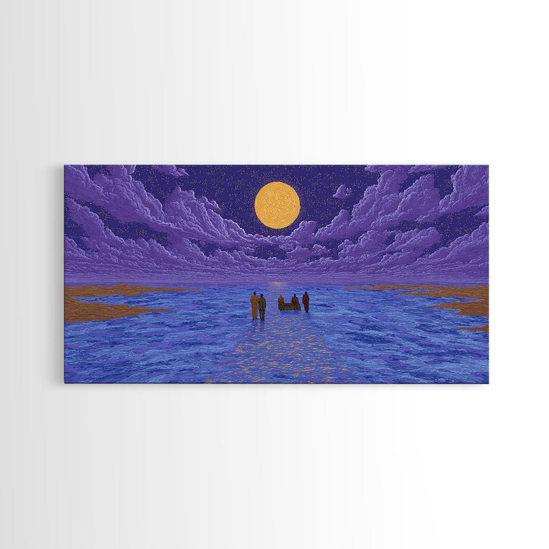 Purple Moonlit Ocean Journey Wall Art, African Inspired Art, Dreamy Wall Art, Spiritual Wall Decor, Mystical Wall Art Gift