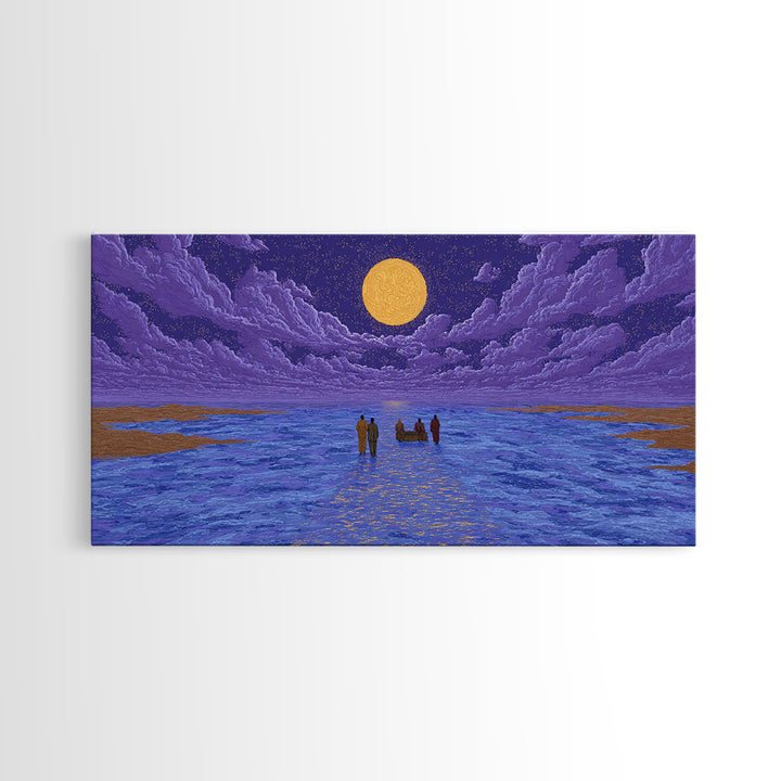 Purple Moonlit Ocean Journey Wall Art, African Inspired Art, Dreamy Wall Art, Spiritual Wall Decor, Mystical Wall Art Gift