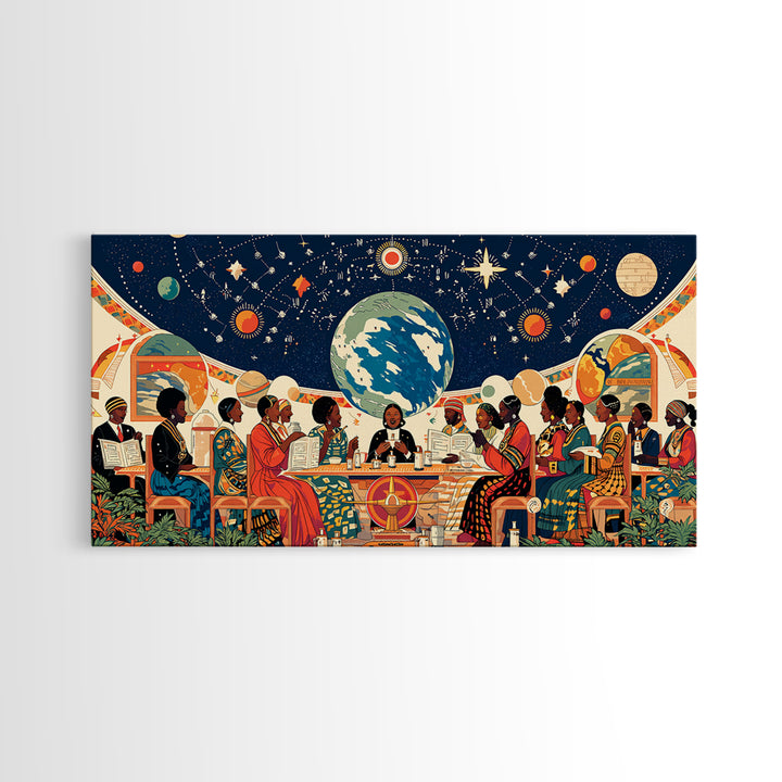 Afrocentric Women Planning Under Stars Wall Art, African Women Art, Black Girl Magic, Ankara Wall Art, Feminine Home Decor