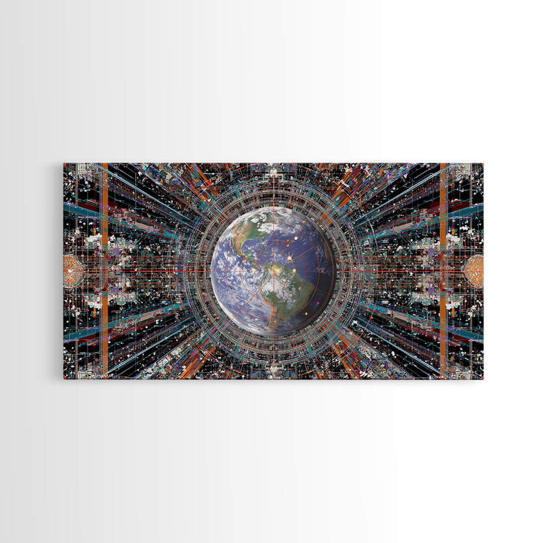 Afrofuturist Earth Data Portal Canvas Print, Digital Art Africa, Modern African Art, Futuristic Office Wall Decor For Tech Lovers