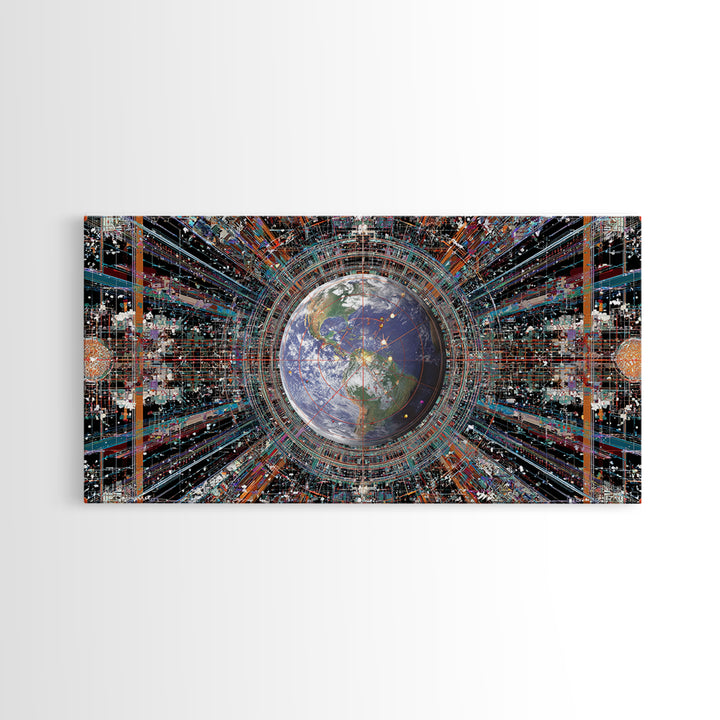 Afrofuturist Earth Data Portal Canvas Print, Digital Art Africa, Modern African Art, Futuristic Office Wall Decor For Tech Lovers