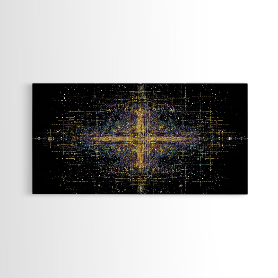 Radiant Gold Starburst Energy On Black Canvas Print, Abstract African Art, Spiritual Wall Art, Luxury Modern Decor For Office