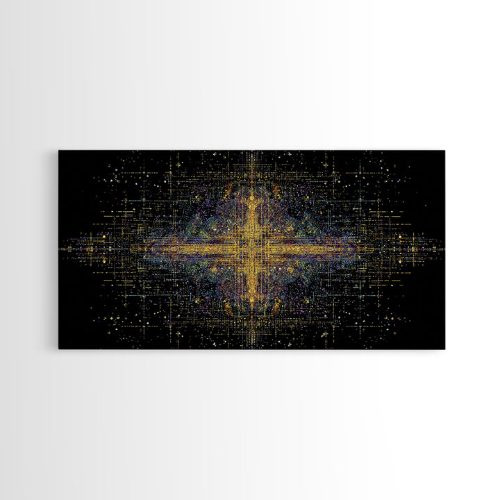 Radiant Gold Starburst Energy On Black Canvas Print, Abstract African Art, Spiritual Wall Art, Luxury Modern Decor For Office
