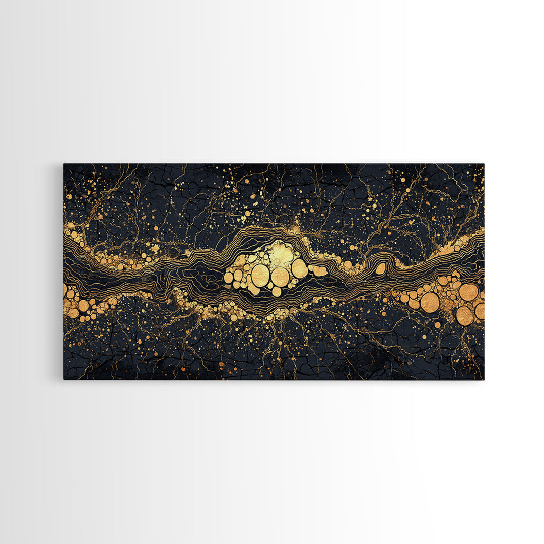 Black Gold Molten River Abstract Wall Art, Luxury Canvas Print, Earth Tone Modern Decor For Living Room And Office Decor Gift