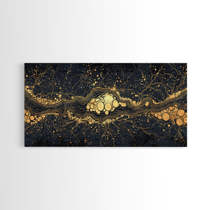 Black Gold Molten River Abstract Wall Art, Luxury Canvas Print, Earth Tone Modern Decor For Living Room And Office Decor Gift