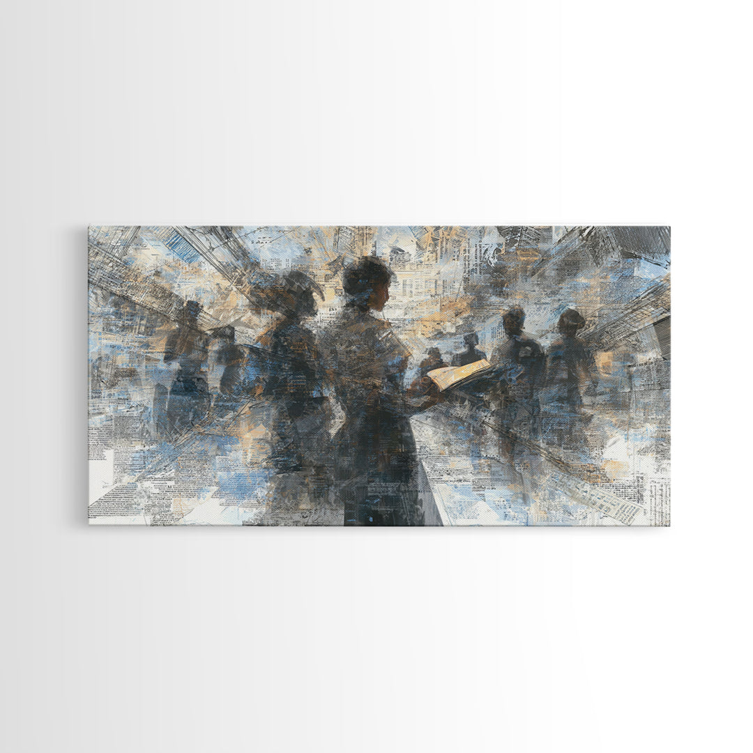 Textured Silhouettes Reading In Blue Beige Light Wall Art, Abstract Canvas Print, Literary Office Decor Gift For Home Living Room