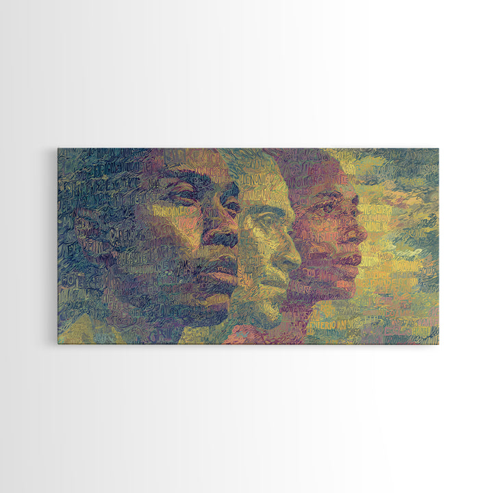 Layered African Faces In Abstract Script Canvas Print, Modern African Art Decor, Afrocentric Portrait Wall Art For Home Decor