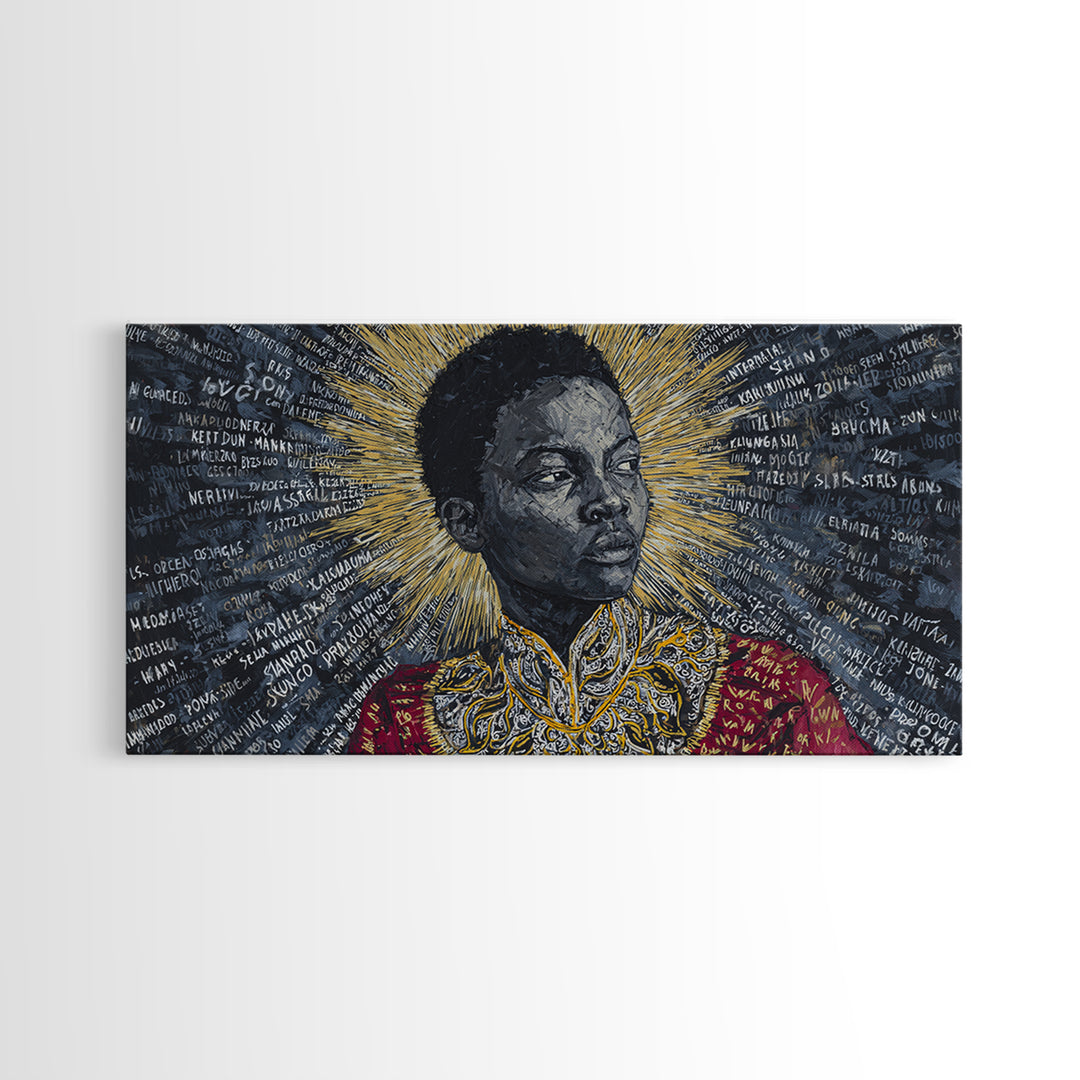 Young Black Boy Portrait With Golden Halo Framed Canvas Print, African American Art, Black History Decor, Empowerment Gift
