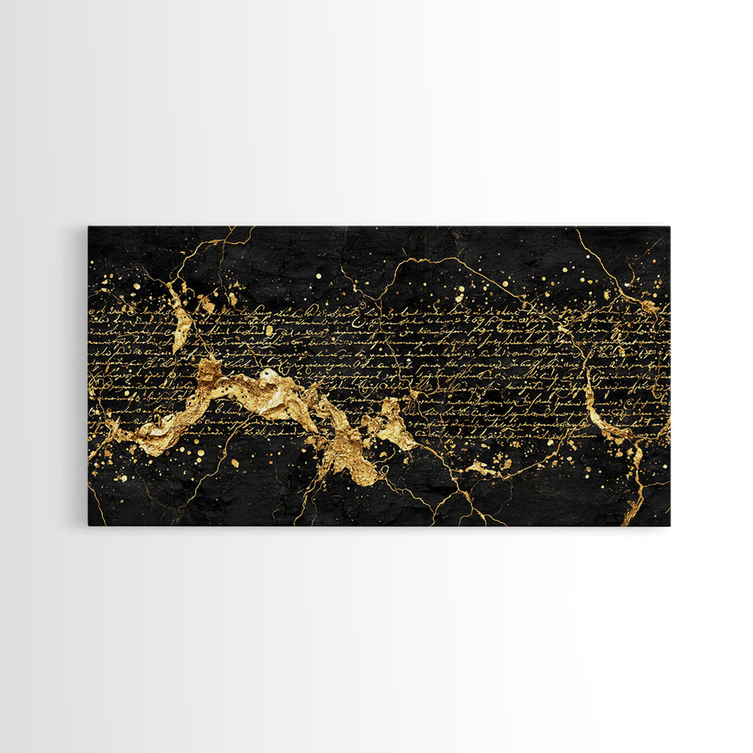Black And Gold Abstract Script Wall Art, African Inspired Map Decor, Luxury Canvas Print, Modern Afrocentric Home Decor Gift