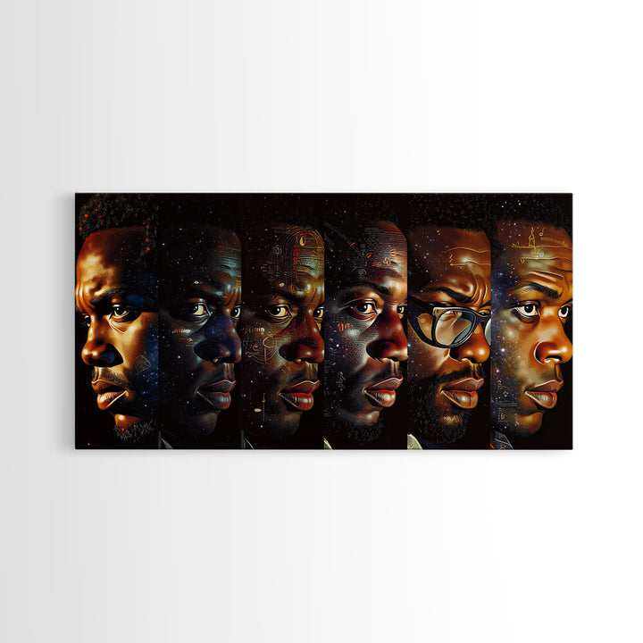 Six Black Men Portraits In Golden Light Canvas Print, Modern Black Art, African American Wall Art, Masculine Home Decor Gift