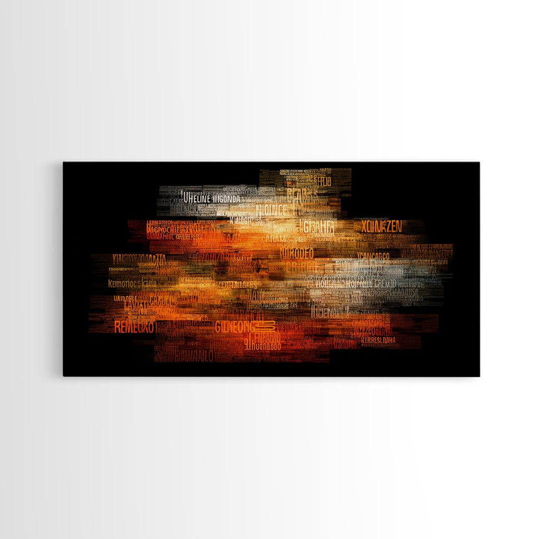 Orange Gold African Word Cloud Framed Canvas Print, Abstract African Art, Afrocentric Decor, Vibrant Statement Wall Decor