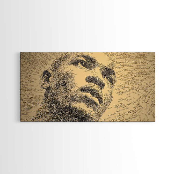 Sepia Text Portrait Of Black Man Canvas Print, African American Art, Afrocentric Wall Decor, Masculine Office Art Gift Idea