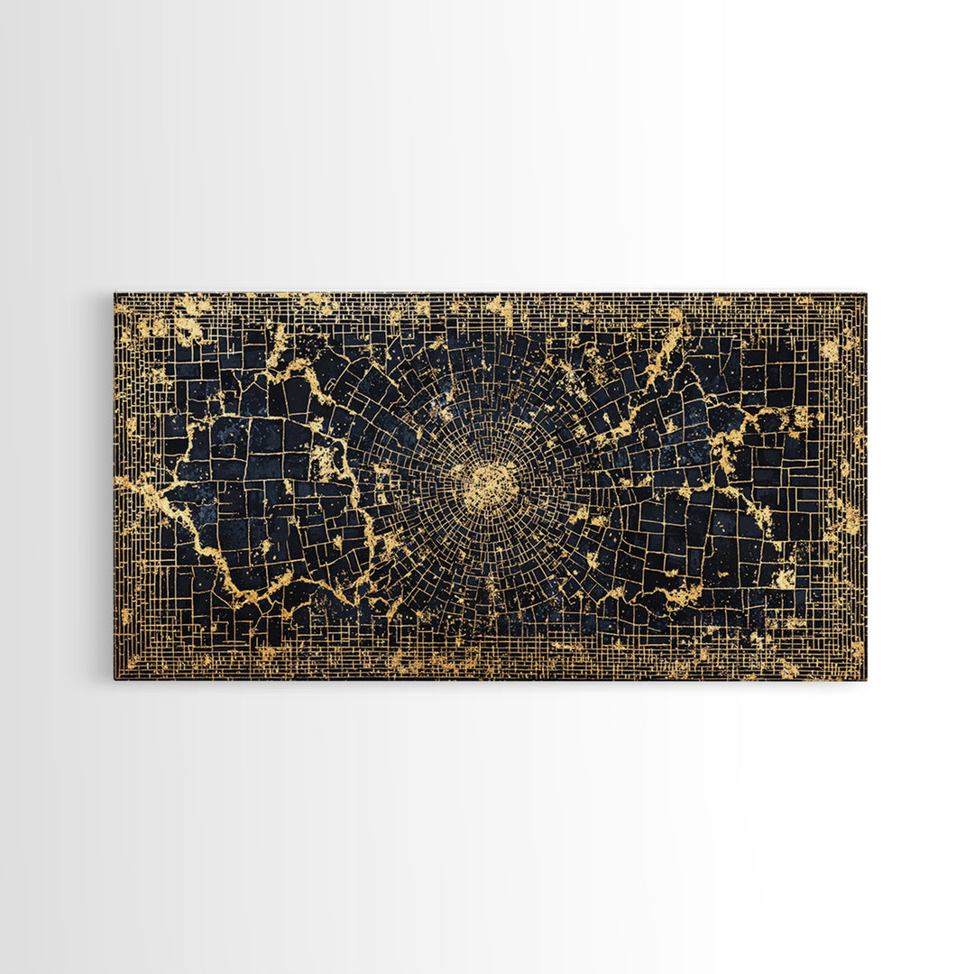 Black Gold Geometric Spiral Canvas Print, Abstract African Art, Luxury Wall Decor, Modern Afrocentric Statement Piece Gift